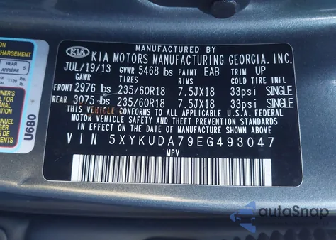 2014 Kia Sorento Ex V6 from USA, damaged, VIN 5XYKUDA79EG493047